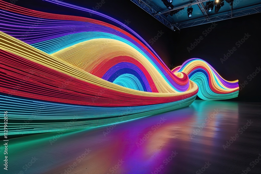 Poster vibrant multicolor illuminated wave in dynamic three-dimensional motion