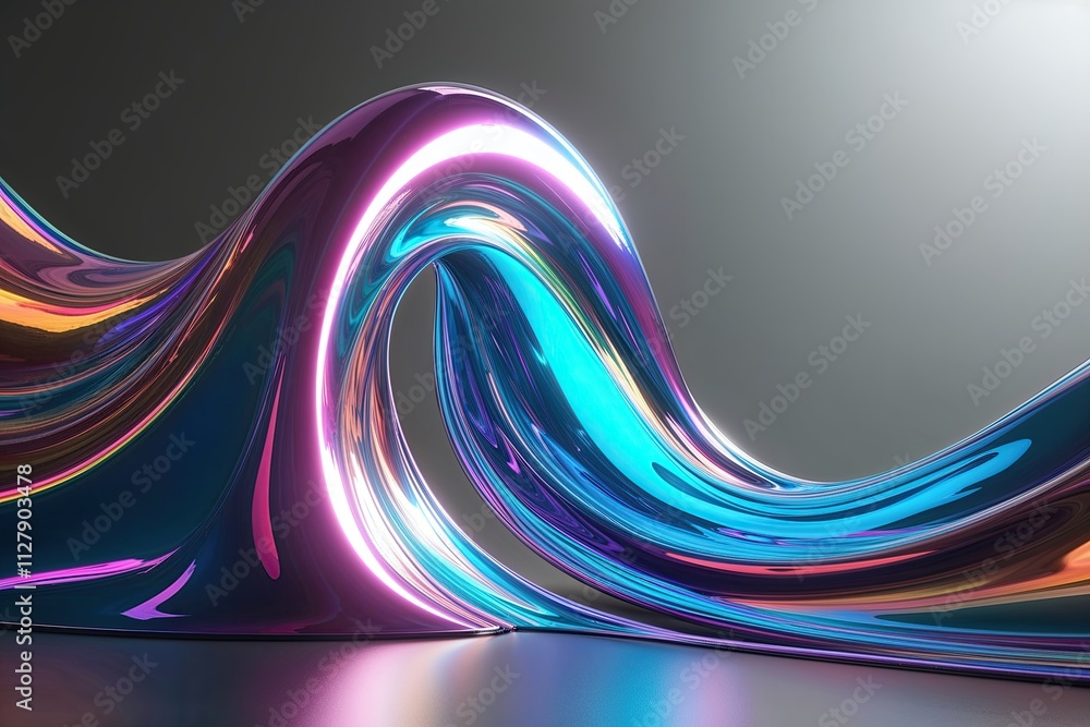 Poster dynamic iridescent wave abstract 3d art with retro futuristic aesthetics