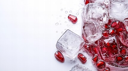 Refreshing ice cubes with pomegranate seeds, creating a vibrant and cool visual.