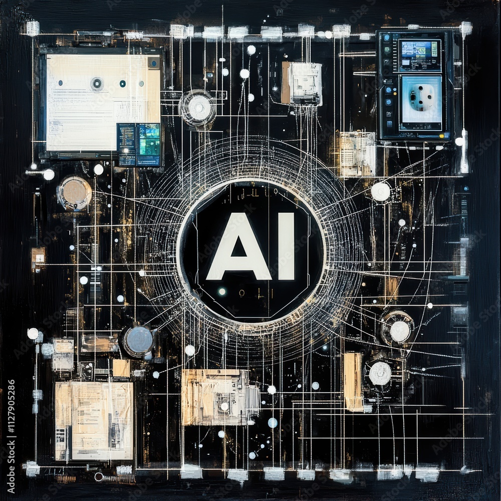 Fototapete a black and white image of a computer chip with the word ai in the center. generative ai