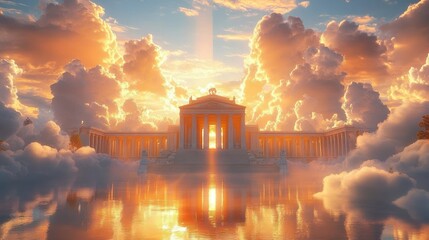 Majestic Temple in the Clouds Depicting Olympus as the Divine Abode of Gods in Greek Mythology