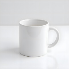 Obraz premium A simple, elegant white coffee mug on a clean surface for modern lifestyle aesthetic, photography of still life concept.