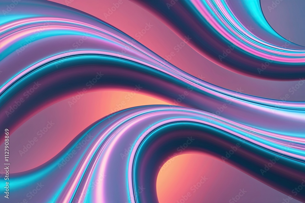Poster iridescent neon curling wave in fluid 3d design with sophisticated gradients for backgrounds and web