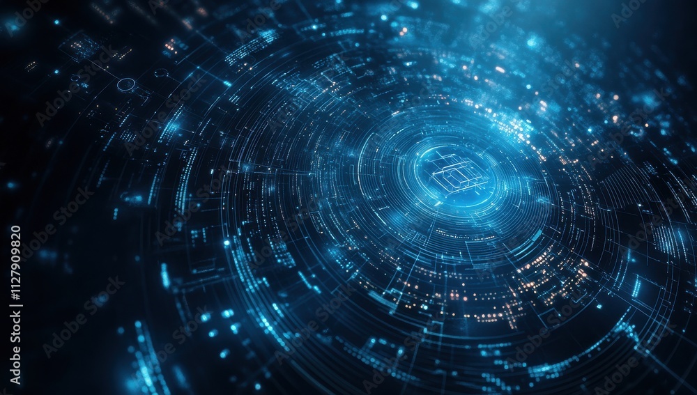 Poster abstract digital background with futuristic technology elements and glowing data circles representin