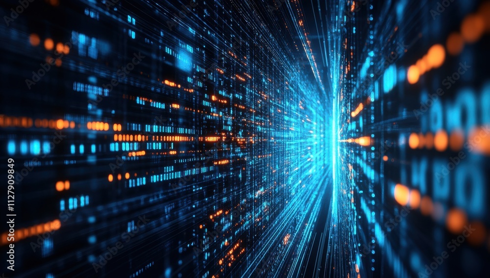 Aufkleber abstract digital background with glowing lines and particles, depicting technological advancement, d
