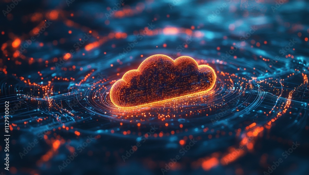 Aufkleber abstract digital cloud computing concept with glowing patterns and streams of data in a futuristic t
