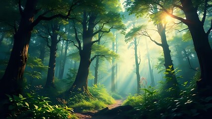 Obraz premium sun rays in the forest