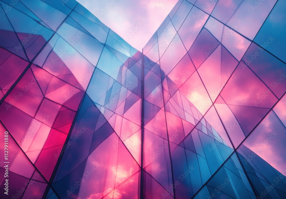 Poster abstract reflection of modern architecture with colorful glass facades and stunning cloud patterns i