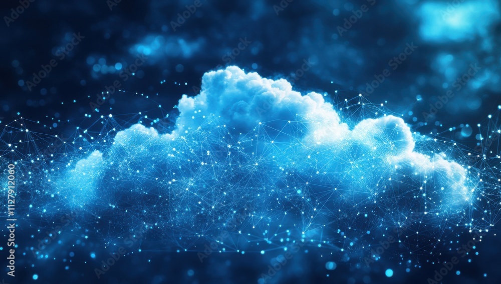 Aufkleber abstract representation of a cloud with digital connections and blue neon lights, illustrating cloud