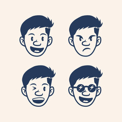 Retro cartoon cool smile face pack 30s 50s 60s illustration character design with vintage style for avatar, logo, tshirt design illustration and sticker . smiley carichature with dope style