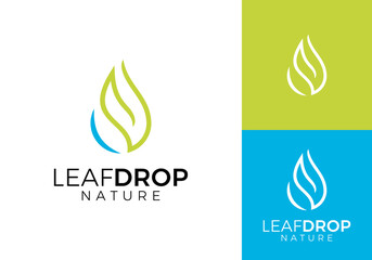 water drops and leaf logo design template