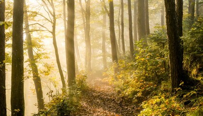 Misty Forest Trails at Dawn: Enigmatic Natural Beauty