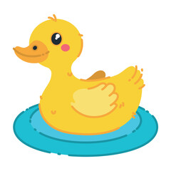 Cute cartoon duck floating in the water, hand-drawn in flat art style. Vector illustration, isolated for easy use in kid's designs, playful projects, and water-themed creations.