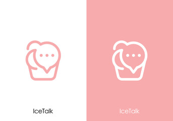 simple ice cream chat logo. online delivery food drink symbol vector design