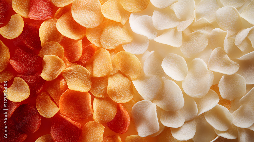 Poster A close-up of colorful flower petals in shades of orange and white, creating a visually appealing, textured pattern