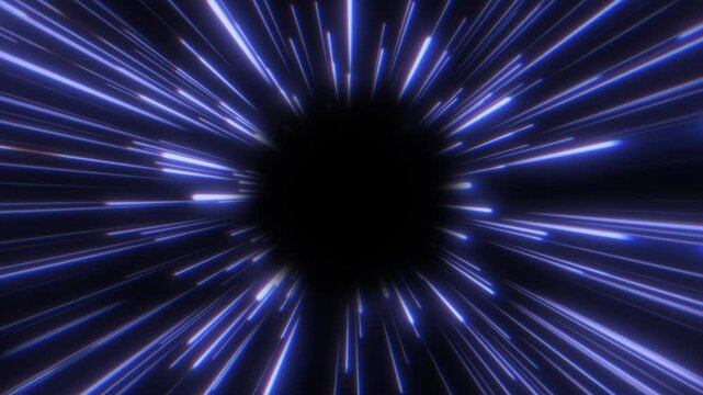 Hypnotic violet lines stream forward like beams of light in motion, mimicking the speed of Venus and the endless energy of a wormhole in a cosmic beauty