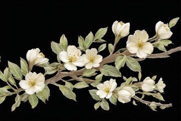 Green and yellow symmetrical flower tree branch illustration with minimalist design on a white background