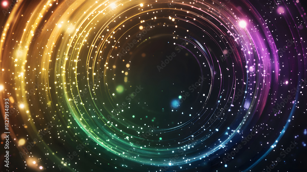 Poster A vibrant, swirling pattern of colorful light and stars creating a mesmerizing cosmic effect against a dark background