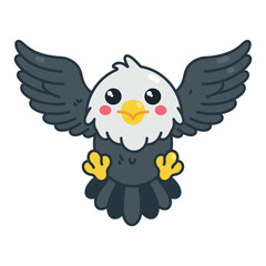 Cartoon flying eagle, hand-drawn in flat art style. Vector illustration, isolated and perfect for kid's designs, playful projects, and nature-themed creations.