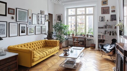 Cozy and Bright Living Room with Vintage Decor and Plants