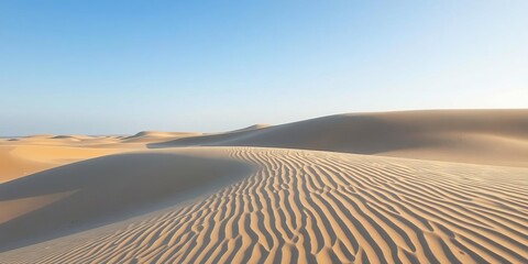 Naklejka premium Deserted sand dunes under clear blue sky on Dutch Wadden Islands, scenic, summer