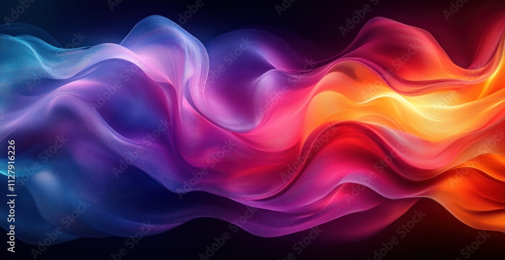Poster vibrant abstract composition with flowing ribbons and soft gradient lighting