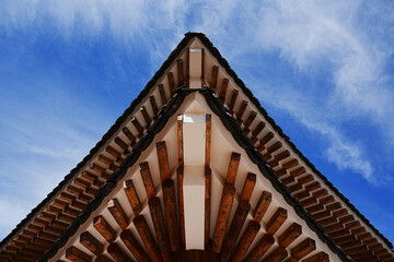 Hanok roof in contrast to the blue sky