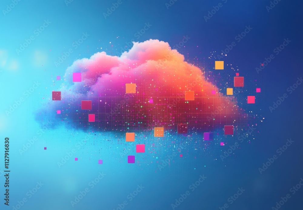 Poster colorful digital cloud with abstract pixels in an artistic display of technology and creativity set 