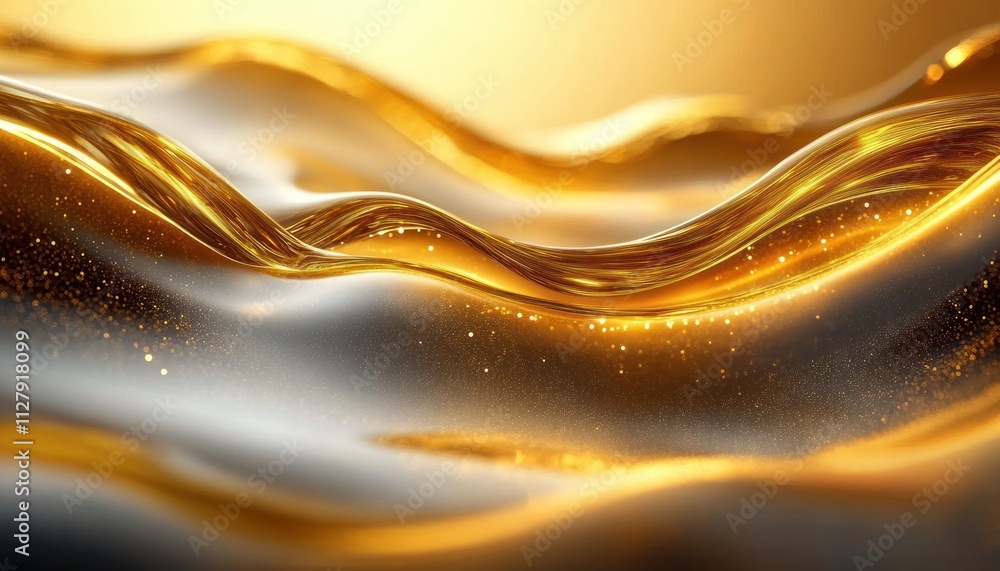 Poster fluid golden waves in soft light abstract design