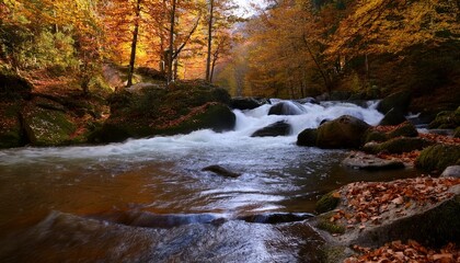Cascading Rivers in Autumn Forests: Seasonal Nature Charm