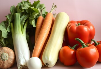 Fresh vegetables on white background. Healthy eating concept. Copy space.