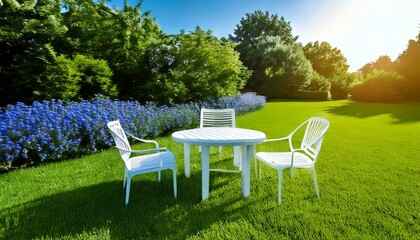 table and chairs in garden
