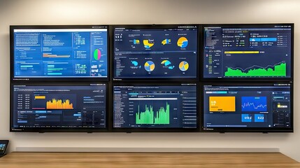 Data Analysis Dashboard with Multiple Screens Displaying Metrics