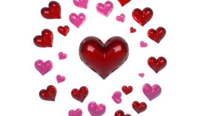 3d floating valentines love hearts icons on isolated transparent png background