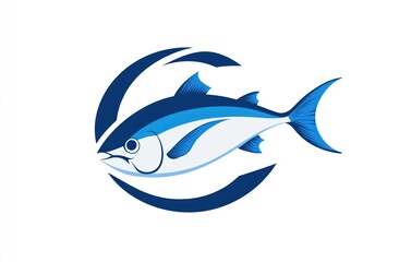 Blue tuna fish logo design in a circle.