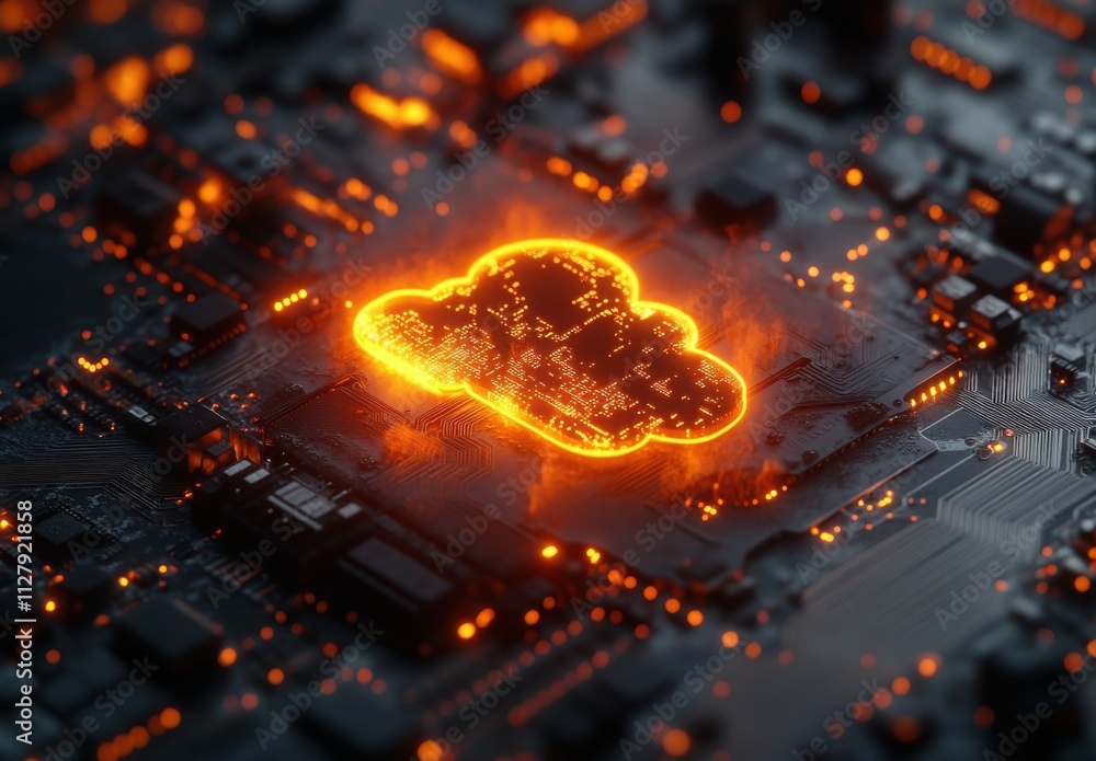 Aufkleber digital technology background featuring a glowing cloud symbol over a circuit board, representing da