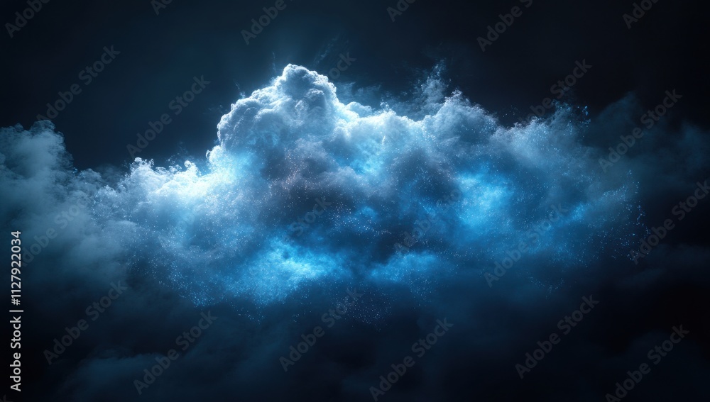 Poster dramatic blue and white clouds illuminated with soft light creating a stunning atmospheric effect in