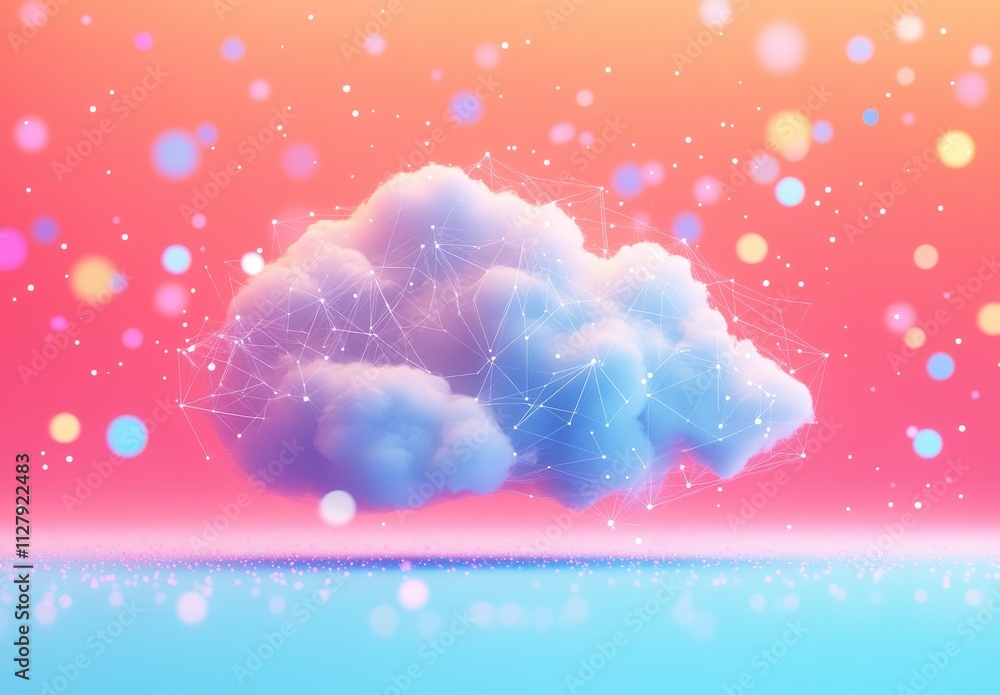 Aufkleber dreamy cloud with digital connections in a colorful abstract background representing technology and 