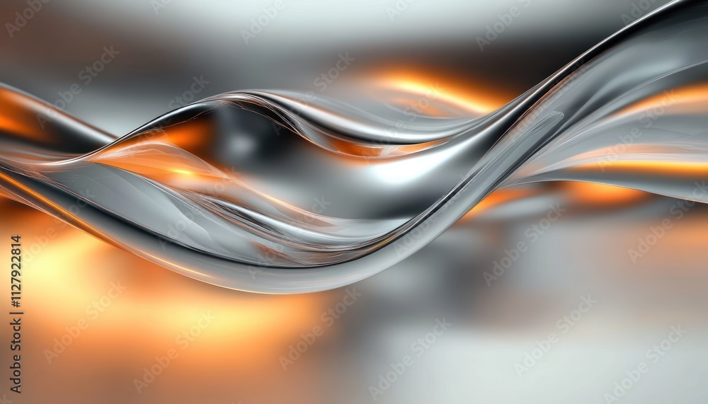 Poster elegant metallic waves abstract art flowing minimalist design with soft light reflections