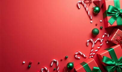 Fototapeta premium Christmas Gift Flatlay: Red Festive Background 