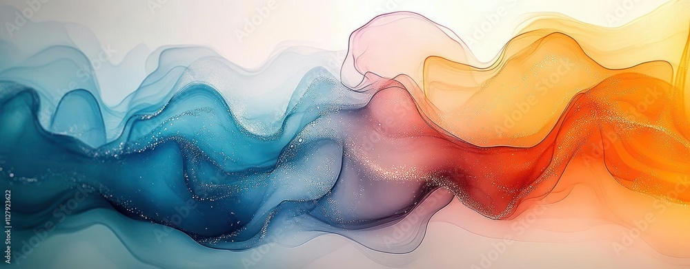 Poster flowing abstract waves of colorful inks and smooth gradients