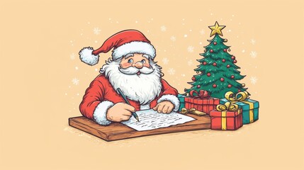 Santa read and reply letter at home with Christmas decoration.