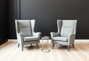 Modern Elegance Sophisticated Wingback Chairs with Side Table