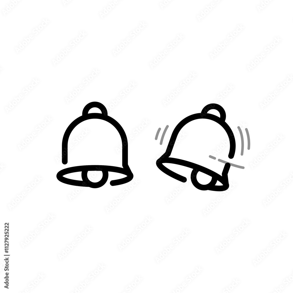 Aufkleber line icon set featuring two bells in a silent state and ringing, symbolizing notifications. perfect 