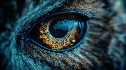 A close-up of an owl's eye, showcasing intricate patterns and vibrant colors, highlighting the beauty of wildlife.