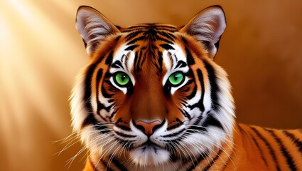 A majestic tiger cat with vibrant green eyes