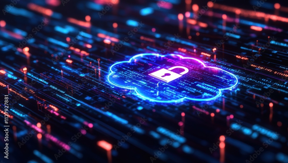 Aufkleber futuristic cloud computing background with secure digital lock symbol representing data protection a