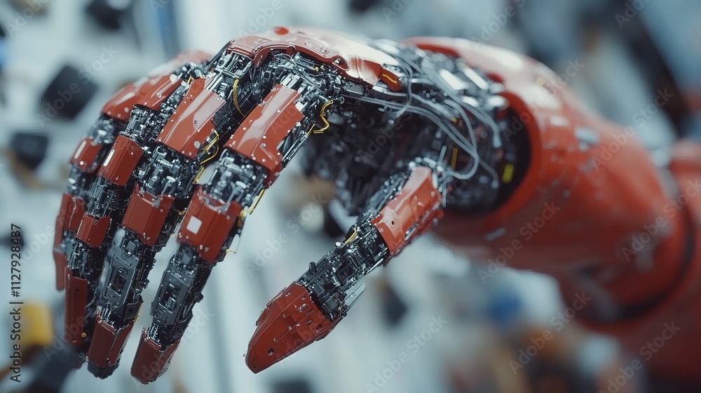 Poster robotic arm assembling intricate components