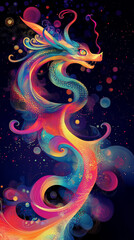 Obraz premium Rainbow Dragon Fractal Art: Vibrant, Colorful, Minimalist Vector Graphic