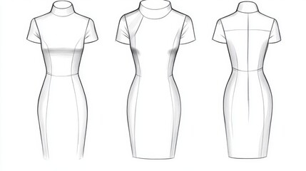 Ultra detailed, photorealistic fashion design sketch of a structured midi coat with a high collar